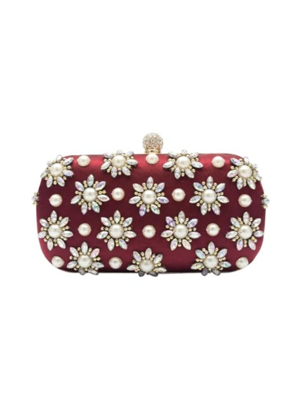 Rhinestone Beaded Evening Clutch Bag with Detachable Chain - Wedding Party Purse